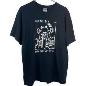 Vintage Black T Shirt Book Humor Reading Librarian Large